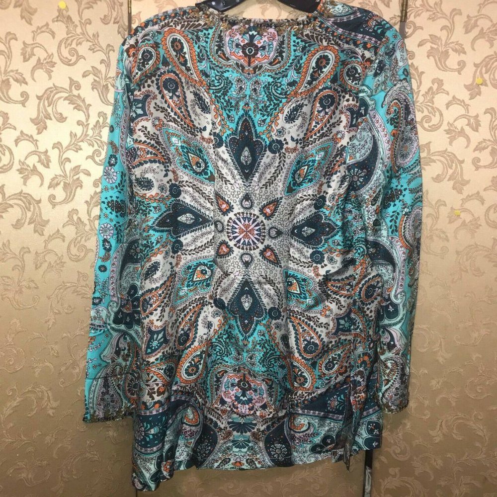 SUNDANCE Silk Blouse S Oversized Silk Boho Tunic 60's style Mandala Print